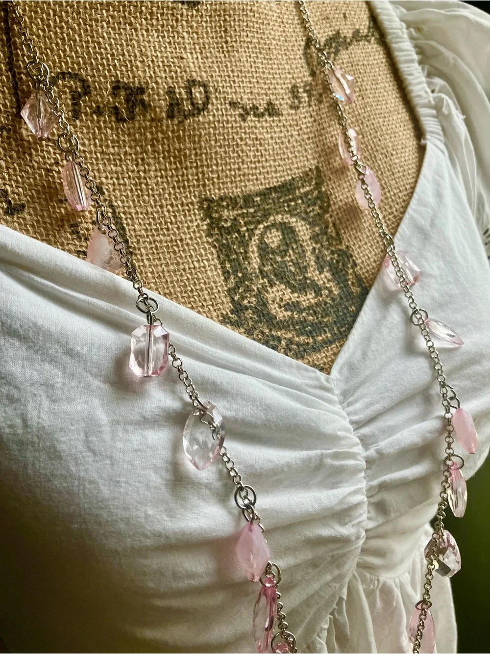 💕Long pink clear rhinestone necklace